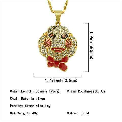 Hip Hop Horror Poppenmasker Hanger Halsketting Goud Legering Strass Emaille Touwketting Enge Film Sieraden Voor Heren Dames