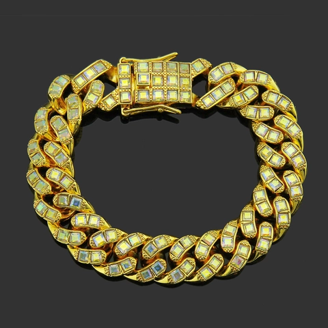 Hip-Hop Iced Out Legierung Kubanisches Gliederkettenarmband Für Herren Gold Silber Galvanisiert Strass Pflasterkette Personalisiert Trendy Schmuck