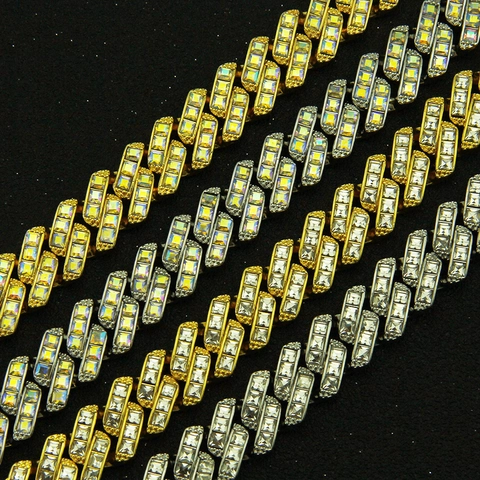 Bracciale Cuban Link Men Hip Hop Iced Out in Lega Placcato Oro Argento Strass AB Cristallo Bracciale Moda Gioielli