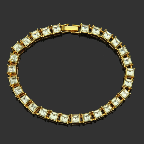 Braccialetto Hip Hop da Uomo in Lega Placcato Oro con Strass Quadrati Iced Out Pave Cuban Link Tennis Bracciale Gioielli