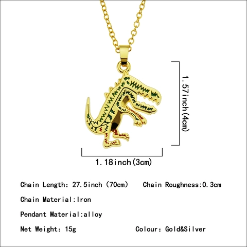 Collana con Ciondolo a Dinosauro in Lega Placcata Oro Hip Hop per Uomo Donna Tirannosauro con Strass Intarsiati Gioielli Streetwear