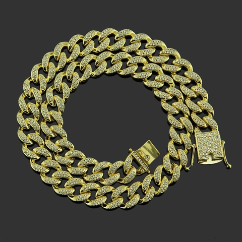 Collana Catena Maglia Cubana Hip Hop da Uomo in Rame con Zirconia Pavé Oro Argento Galvanico Gioielli Lussuosi Bling Regalo