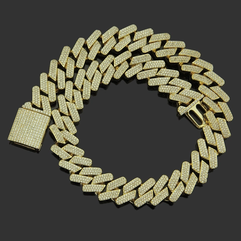 Collana Hip Hop a Tre File a Rombo in Rame Zirconia Maglia Cubana Uomo Catena Audace Gioielli Accessorio Regalo