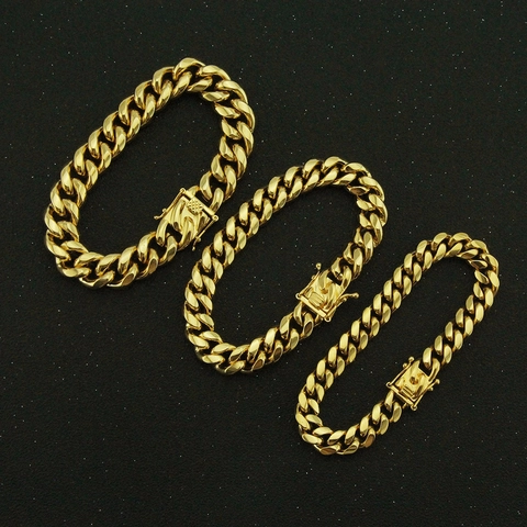 Bracciale Hip Hop Lucidato in Acciaio Inossidabile Maglia Cubana per Uomo Classica Catena Oro Argento Gioielli di Moda Regalo