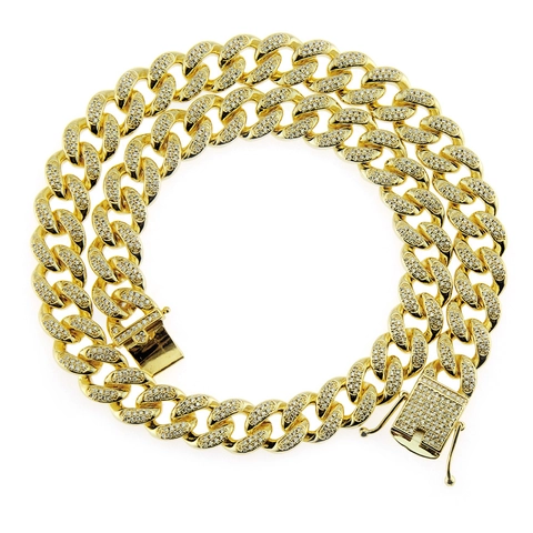 Collana a Catena a Maglie Cubane Hip Hop da Uomo con Zirconia Pavé Rame Placcato Oro Argento Gioielli Streetwear
