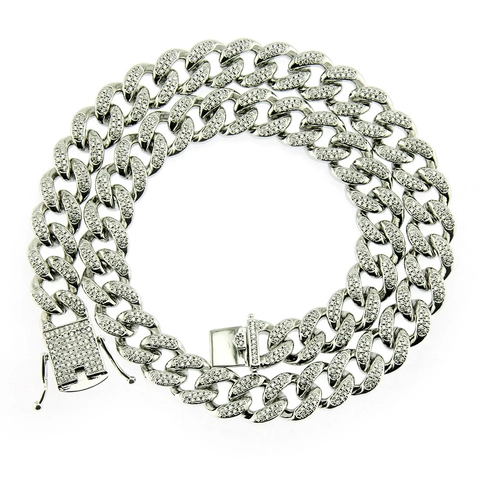 Collana a Catena a Maglie Cubane Hip Hop da Uomo con Zirconia Pavé Rame Placcato Oro Argento Gioielli Streetwear