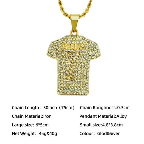 Collier Pendentif Maillot Hip Hop Alliage Fer Strass Numéro 7 Baddest Style Punk Exagéré Bijoux pour Hommes Femmes Or