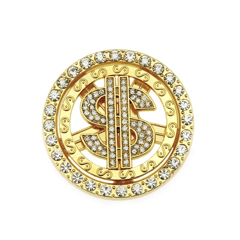 Hip Hop Style Rotating Dollar Sign Phone Case Accessory Gold Plated Alloy Rhinestone Spinner Charm DIY Decoration