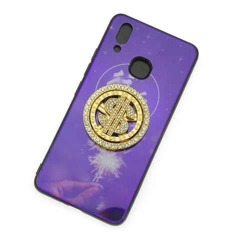 Accessorio per Custodia Telefono con Segno Dollaro USA Rotante Hip Hop Intarsiato con Strass Lega Placcata Oro Pendente