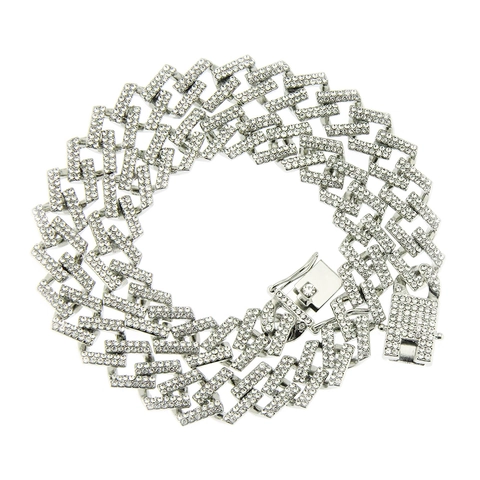 Hip Hop Men Iced Out Cuban Link Chain Necklace Zinc Alloy Rhinestone Gold Silver Color Geometric Miami Cuban Necklace Jewelry