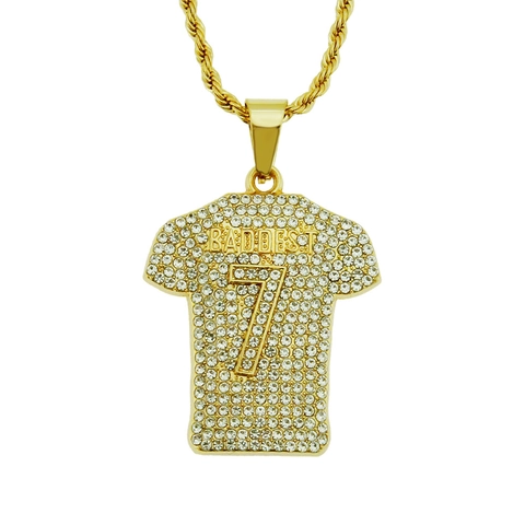 Collier Pendentif Maillot Hip Hop Alliage Fer Strass Numéro 7 Baddest Style Punk Exagéré Bijoux pour Hommes Femmes Or