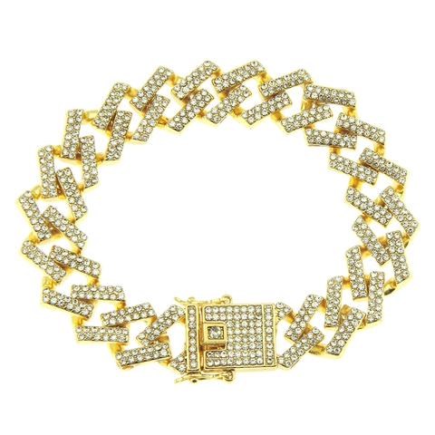 Pulsera de Cadena Cubana para Hombre Hip Hop Ancha Róbica con Diamantes de Imitación Aleación de Zinc Miami Joyería