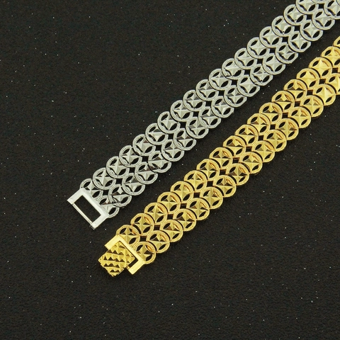 Men's Domineering Hip Hop Hollow Wide Bracelet Gold Silver Plated Alloy Rhinestone Geometric Star Punk Bangle Jewelry