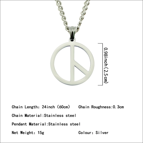 Titanium Steel Peace Sign Pendant Necklace For Men Minimalist Silver Polished Geometric Round Hollow Curb Chain Hip Hop Jewelry