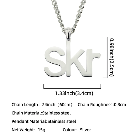 Collana Con Pendente Lettera SKR Per Uomo Donna Acciaio Inossidabile Hip Hop Streetwear Argento Catena Cubana Gioielli