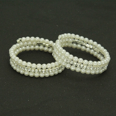 Luxury Multi Layer Spiral Pearl Bangle Bracelet With Rhinestones Alloy Artificial Pearl Wrap Bracelet For Women Wedding Party Jewelry