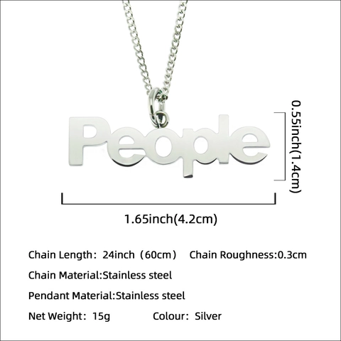 Hip Hop Stainless Steel People Letter Pendant Necklace For Men Women Retro Alloy Curb Chain Silver Color Jewelry