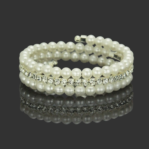 Vintage Multi-Layer Artificial Pearl Rhinestone Spiral Bracelet For Women Elegant Wide Wrap Cuff Bangle Jewelry Gift