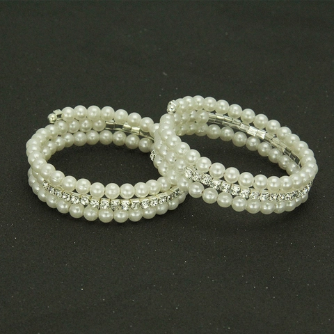 Luxus Mehrlagige Spirale Perlen Armreif Mit Strass Legierung Künstliche Perlen Wickelarmband Für Damen Hochzeit Party Schmuck