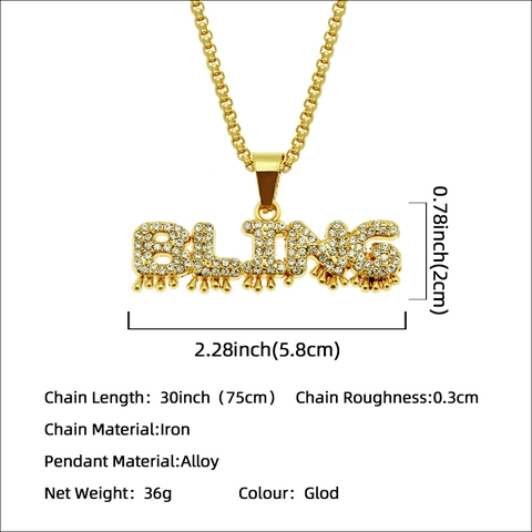 Collana con Pendente a Lettera Bling Hip Hop Colore Oro Lega Strass Pave Design Goccia Sciolta Gioielli Uomo Streetwear