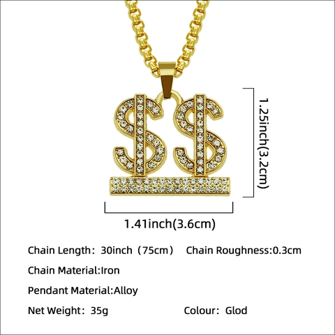 Hip Hop Gouden Dollarteken Hanger Halsketting Legering Strass Venetiaanse Ketting Heren Sieraden Nightclub Street Style Accessoire