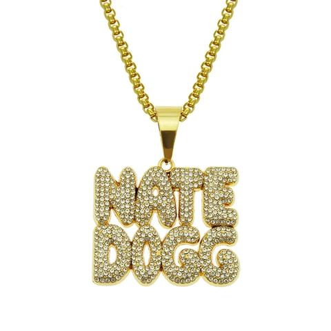 Collar para Hombre Hip Hop de Aleación Colgante Letra Nate Dogg Diamante de Imitación Iced Out Joyería Streetwear Moda Cadena Chapado en Oro