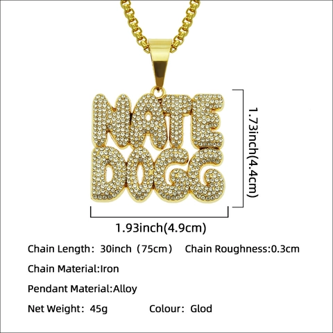 Collar para Hombre Hip Hop de Aleación Colgante Letra Nate Dogg Diamante de Imitación Iced Out Joyería Streetwear Moda Cadena Chapado en Oro