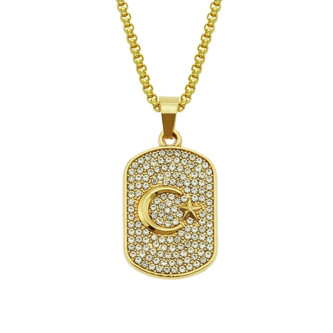 Collar de Pendentiente de Estrella y Luna Creciente Iced Out Hip Hop para Hombre Aleación de Zinc Chapado en Oro Joyería
