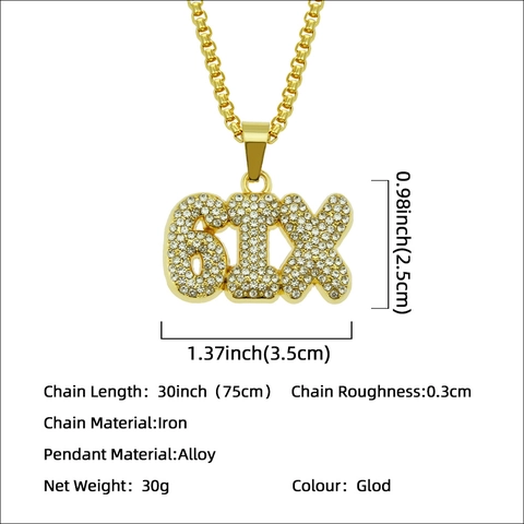 Hiphop 6IX Zahlen Anhänger Halskette Gold Galvanisiert Box Kette Legierung Strass Streetwear Schmuck Geschenk Herren Damen