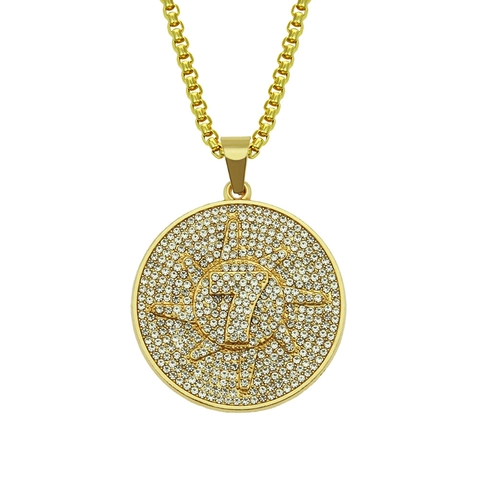 Collana Con Ciondolo Rotondo Numero 7 Hip Hop Lega di Zinco Ferro Con Strass Placcato Oro Argento Gioielli Streetwear Unisex