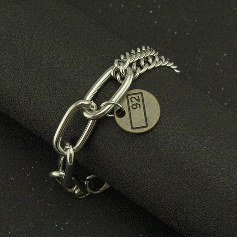 Bracciale Minimalista Punk in Lega d'Argento Con Catena Patchwork Per Donna Uomo Hip Hop Catena Cubana Targhetta Rotonda Gioielli