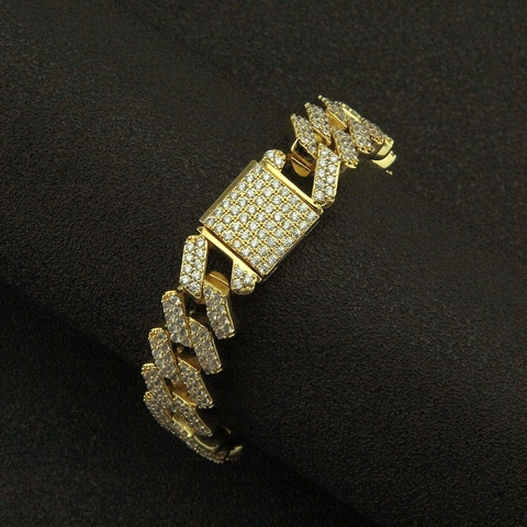 Men Hip Hop 15mm Rhombic Cuban Link Bracelet Copper Iced Out Zirconia Geometric Chain Bracelet Fashion Jewelry Hand Decor