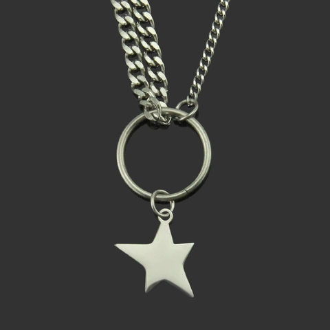 Collar con Colgante de Estrella Pentagrama de Acero Inoxidable Minimalista Para Mujeres Hombres Punk Streetwear Hip Hop Cadena de Doble Capa Joyería
