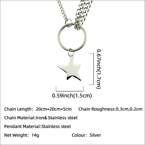 Collar con Colgante de Estrella Pentagrama de Acero Inoxidable Minimalista Para Mujeres Hombres Punk Streetwear Hip Hop Cadena de Doble Capa Joyería