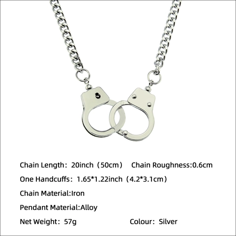 Collana Creativa Con Pendente a Doppia Manetta per Uomo Donna Catena Cubana in Lega Argento Lucido Gioielli Punk Streetwear