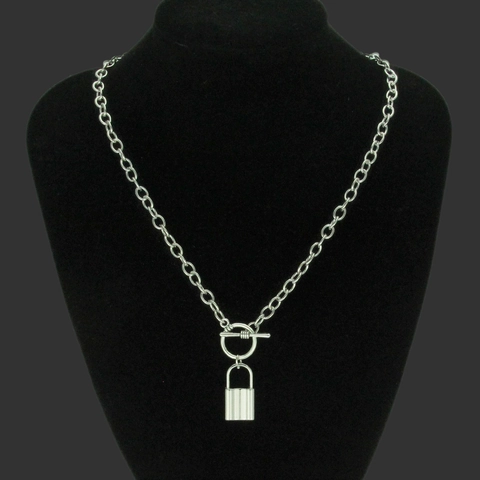 Padlock Pendant Necklace Iron Chain Zinc Alloy OT Toggle Clasp Industrial Punk Style Silver Color Versatile