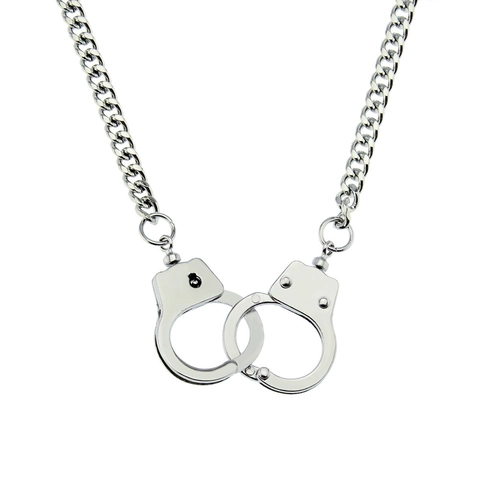 Creative Punk Silver Handcuff Pendant Necklace For Men Women Alloy Interlocked Handcuffs Iron Cuban Link Chain Hip Hop Street Style Individual Jewelry