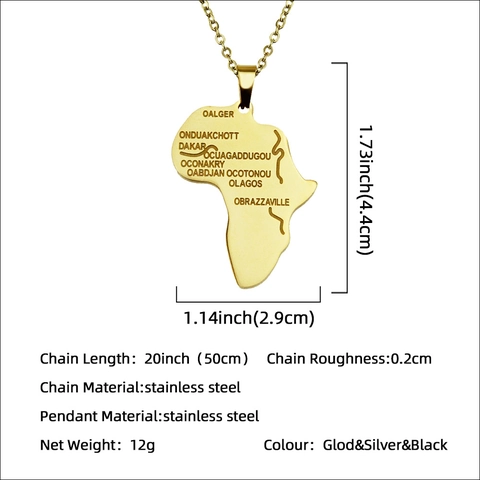 Hiphop Roestvrij Staal Afrika Kaart Hanger Halsketting Voor Mannen Vrouwen Gegraveerde Stad Namen Goud Zilver Zwart Sieraden