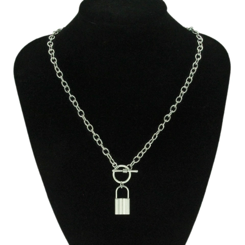 Minimalist Silver Alloy Padlock Pendant Necklace With OT Toggle Clasp Industrial Hip Hop Clavicle Chain For Men Women Jewelry