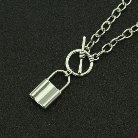 Minimalist Silver Alloy Padlock Pendant Necklace With OT Toggle Clasp Industrial Hip Hop Clavicle Chain For Men Women Jewelry