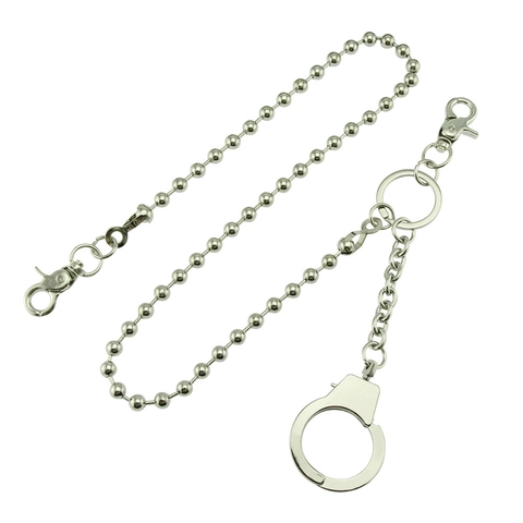 Hip Hop Punk Silber Taillenkette Mit Handschellen-Anhänger Einlagige Kugelkette Jeans Hose Kette Für Herren Damen Streetwear