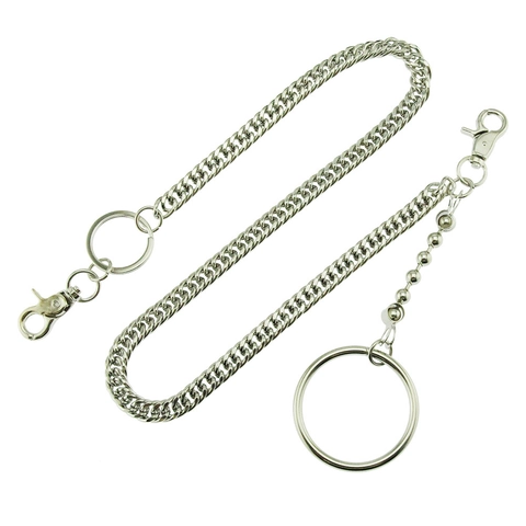 Men's Punk Street Pants Chain Silver Tone Metal Cuban Link Waist Chain Creative Big Ring Nightclub Hip Hop Jeans Accessories