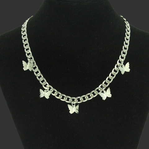 Mode Zilveren Vlinder Hanger Cubaanse Ketting Halsketting Voor Dames Trendy Minimalistische Street Style IJzer Legering Sieraden