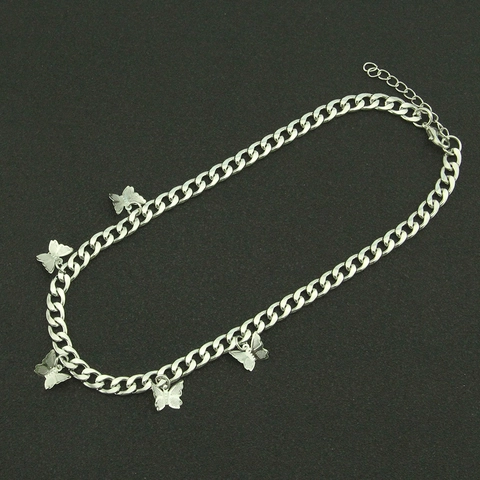 Minimalist Silver Color Butterfly Pendant Cuban Link Necklace For Women Fashion Iron Alloy Curb Chain Jewelry Gift