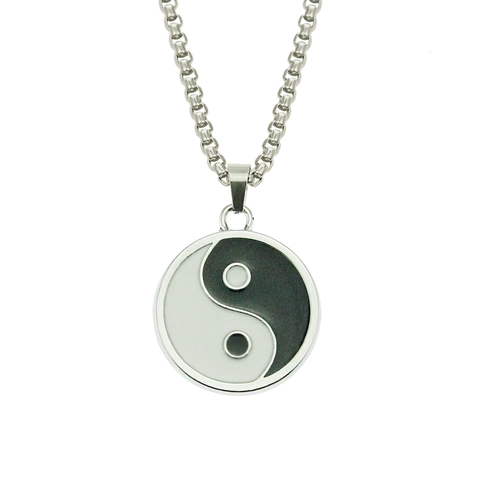 Collar con Colgante Yin Yang Tai Chi Bagua de Estilo Chino Vintage Joyería de Brújula de Taoísmo Religioso para Hombres Mujeres Cadena de Aleación de Hierro Plateado