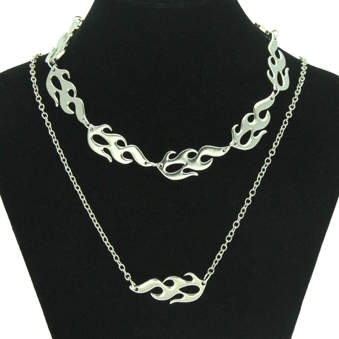 Minimalistische Legering Zilveren Vlam Hanger Ketting Set Voor Vrouwen Gothic Punk Street Style Holle Vlam Sleutelbeen Ketting Sieraden Cadeau