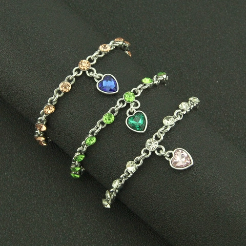 Pulsera de Charms de Corazón de Aleación de Diamantes de Imitación para Mujer Plateada Colgante de Corazón Joyería