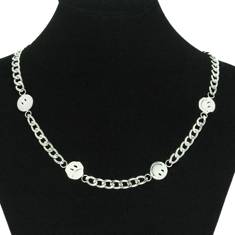 Stainless Steel Smiley Face Pendant Necklace For Men Women Hip Hop Streetwear Silver Multi Emoji Expression Pendant Cuban Link Chain Jewelry