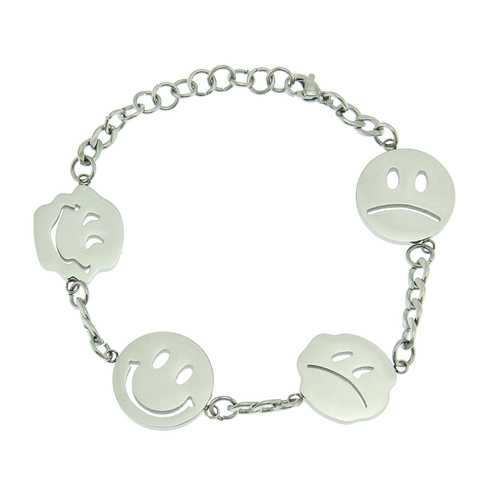 Hip Hop Βραχιόλι από Ανοξείδωτο Ατσάλι με Emoji Smiley Face Charms για Άνδρες Γυναίκες Streetwear Ρυθμιζόμενο Μόδα Κοσμήματα