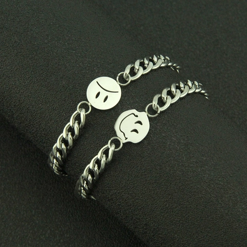 Stainless Steel Smiley Face Pendant Necklace For Men Women Hip Hop Streetwear Silver Multi Emoji Expression Pendant Cuban Link Chain Jewelry